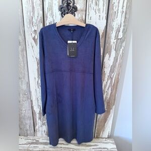 Joh Apparel V Neck Dress Navy Raw Hem NWT Suede with Pockets Size Small